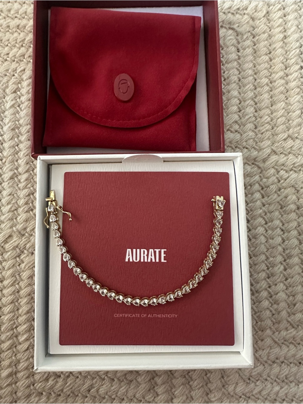Aurate Lab Grown White Sapphire Heart Tennis Bracelet